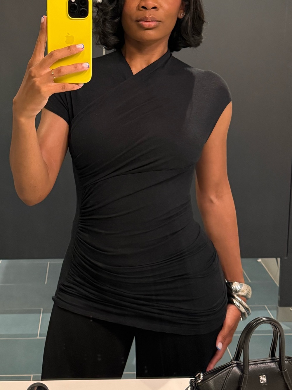 Zara Black Asymmetrical Draped Top